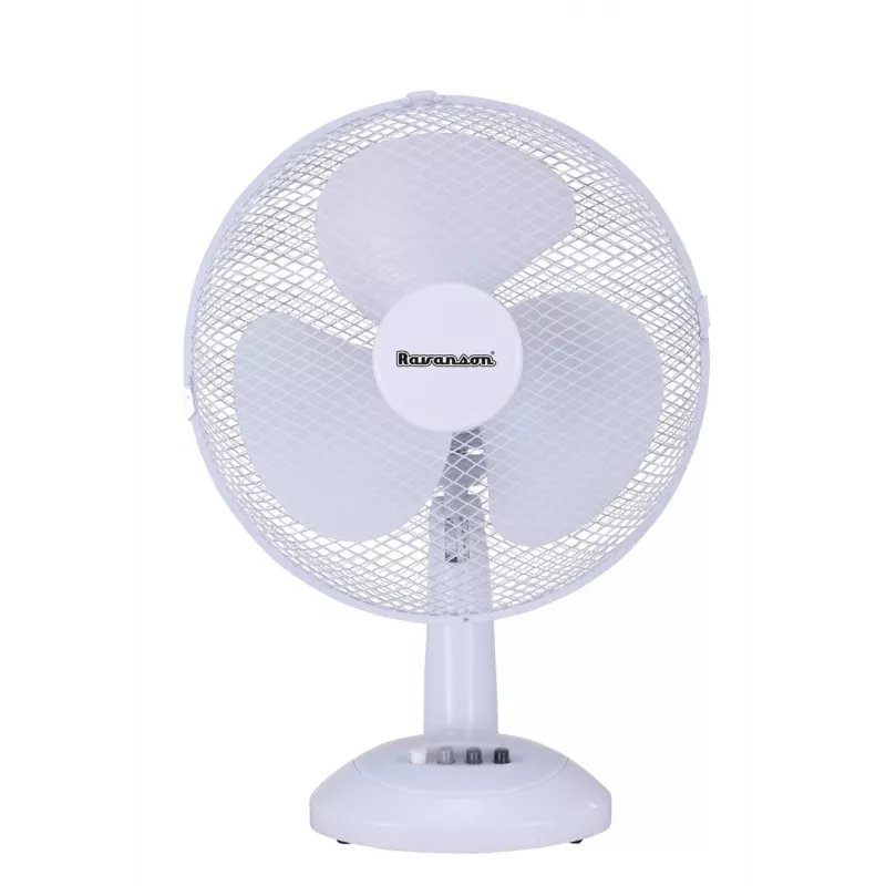 Household table fan Ravanson WT-1023 — 27 cm blade, 3-blade, 2-speed, 23 W, white