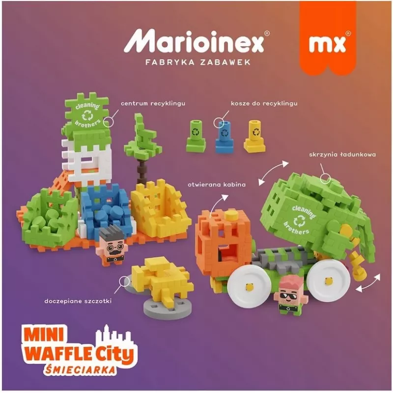 Toy construction blocks Marioinex Blocks Waffle mini Garbage truck 14 pcs 903131