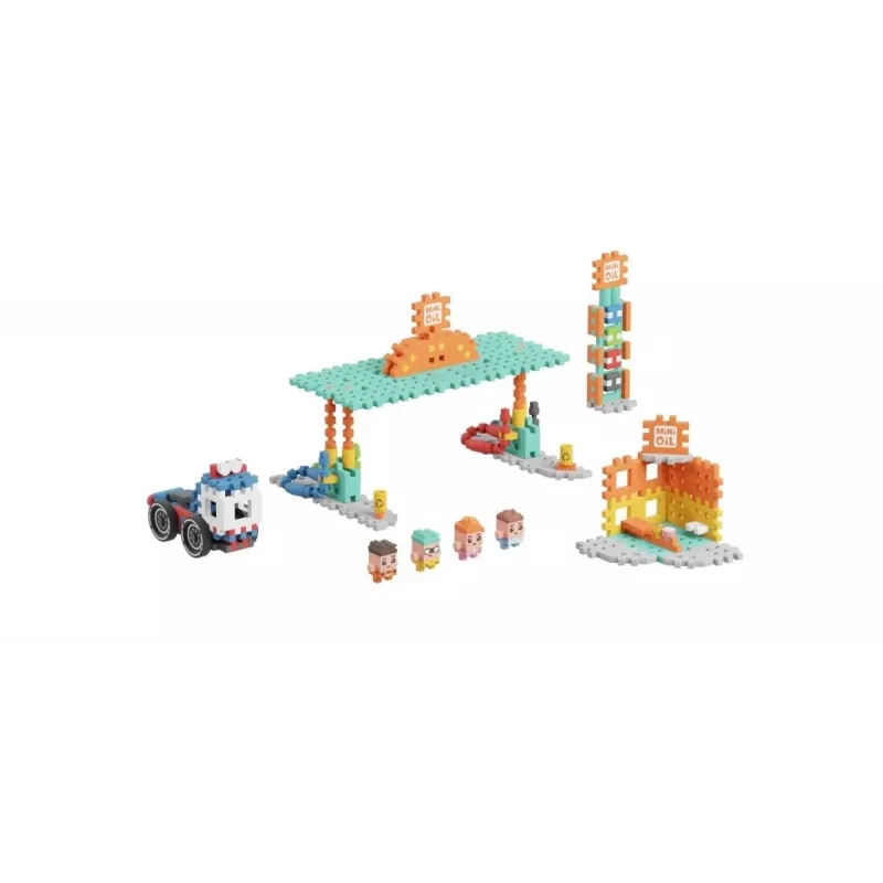Toy building set Marioinex Mini Waffle Blocks Gas Station, 148 pieces, multicolour, ages 6+