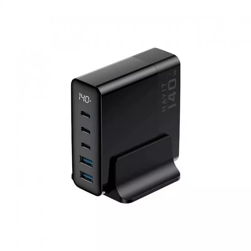 HAVIT Travel Charger UCLE004 EU 140W Five-Port GaN Black