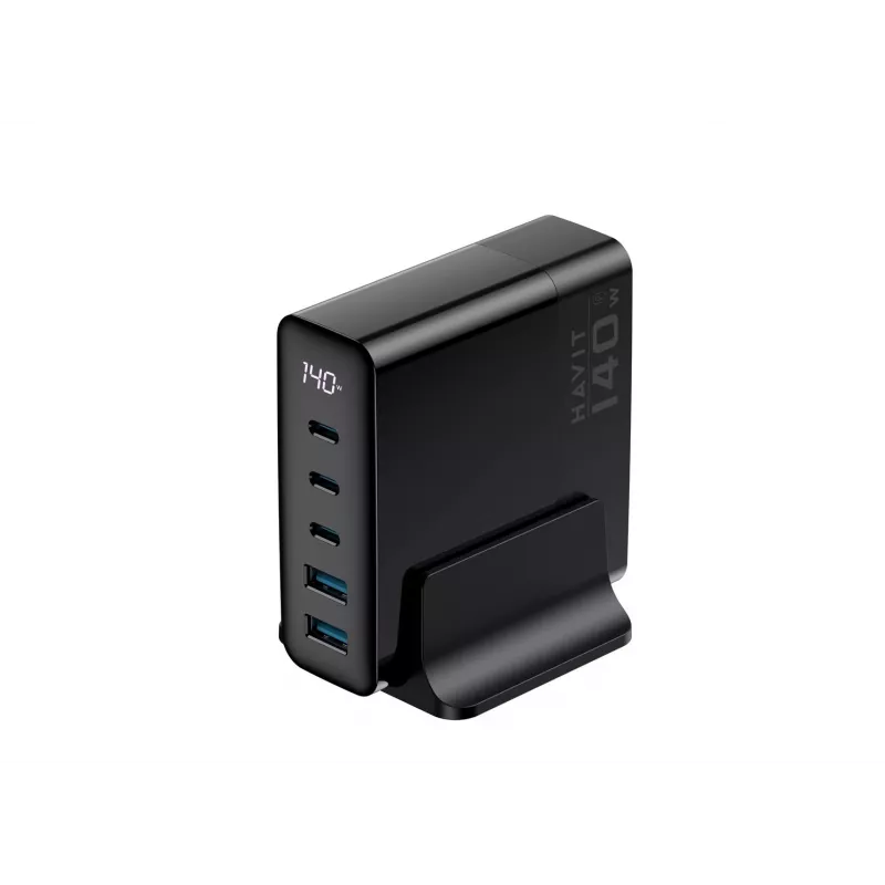 HAVIT Travel Charger UCLE004 EU 140W Five-Port GaN Black