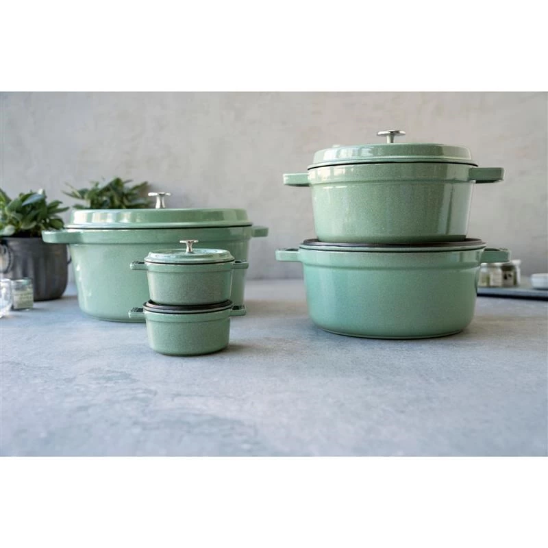 Staub Round Cast Iron Casserole 5.2 L, Mint - La Cocotte 26 cm