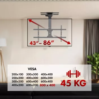 Ceiling TV mount MACLEAN MC-110 T for 43–86 inch TVs, VESA up to 800×400, max load 45 kg