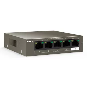 Tenda TEF1105-4-63W network switch Unmanaged Fast Ethernet (10/100) Power over Ethernet (PoE) Desktop/Wall-Mounting Grey