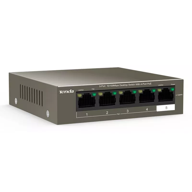 Tenda TEF1105-4-63W network switch Unmanaged Fast Ethernet (10/100) Power over Ethernet (PoE) Desktop/Wall-Mounting Grey