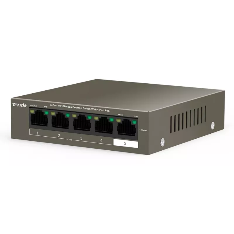 Tenda TEF1105-4-63W network switch Unmanaged Fast Ethernet (10/100) Power over Ethernet (PoE) Desktop/Wall-Mounting Grey