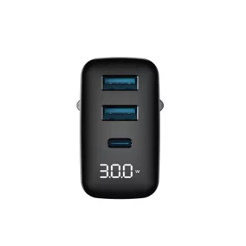 Charger HAVIT UCLE001 EU GaN three-port 30 W black — compact USB charger with 3 ports