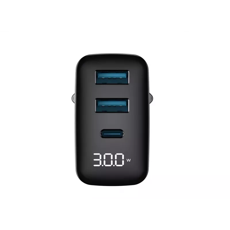 Charger HAVIT UCLE001 EU GaN three-port 30 W black — compact USB charger with 3 ports