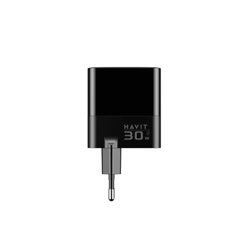 Charger HAVIT UCLE001 EU GaN three-port 30 W black — compact USB charger with 3 ports