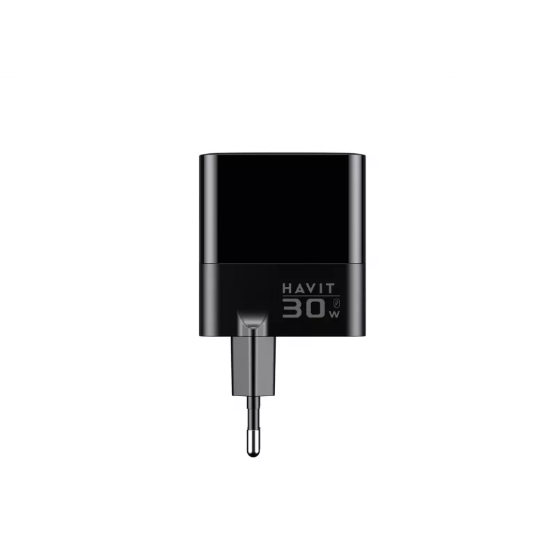 Charger HAVIT UCLE001 EU GaN three-port 30 W black — compact USB charger with 3 ports