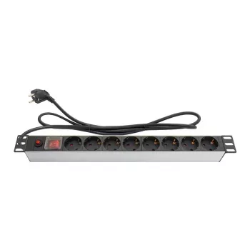 Power Strip 48,30cm (19), 1HE, grounded plug to 8x Grounded Plug-Socket, ÜSS, Switch, aluminium profile, Good Connections® (GC-N0087)