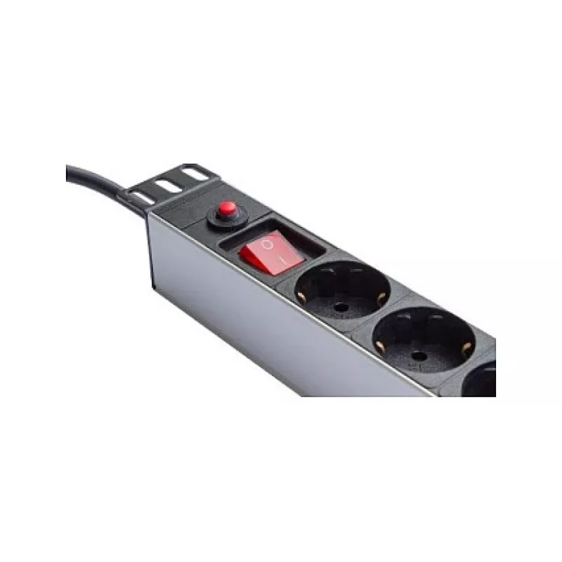 Power Strip 48,30cm (19), 1HE, grounded plug to 8x Grounded Plug-Socket, ÜSS, Switch, aluminium profile, Good Connections® (GC-N0087)