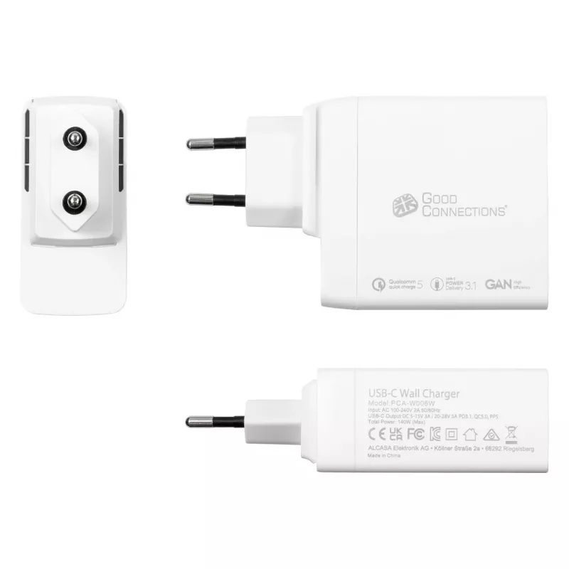 Good Connections GC USB-Fast Charger 140W GaN-Technologie, 2x USB-C, PD 3.1, QC 5.0, PPS White -• USB-Fast Charger 140W• for Smartphones