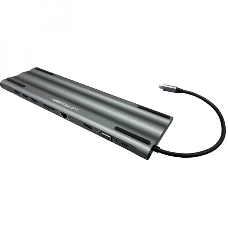 LC-Power LC-HUB-C-MULTI-8 USB-C to 3xUSB-A/2xUSB-C/HDMI/VGA/MicroSD/SD/RJ45/Audio