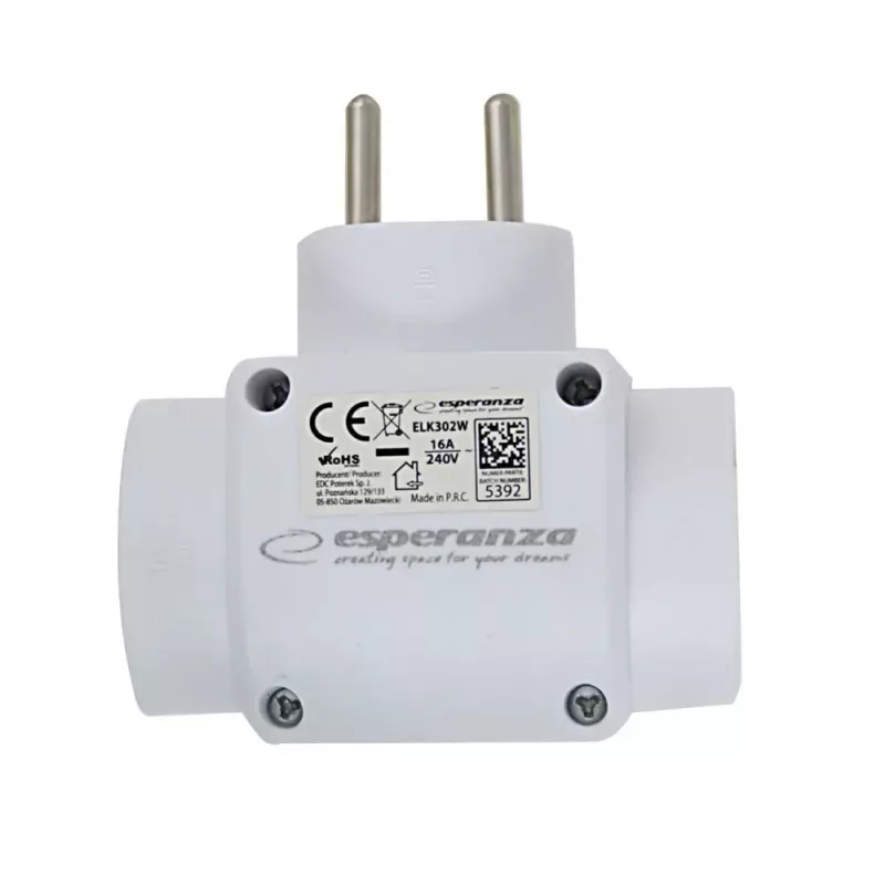 Esperanza ELK302W electrical splitter, 3 sockets, white
