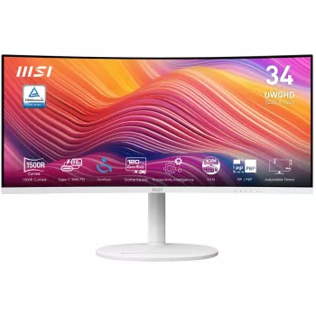 34 inch MSI Modern MD342CQPWDE curved VA LCD monitor 3440×1440 UWQHD 21:9, 4 ms, 300 cd/m², USB hub, speakers, VESA, height adjustable — White