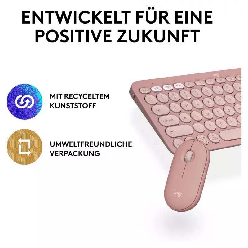 Logitech Pebble 2 Combo Keyboard Mouse included Universal RF Wireless + Bluetooth QWERTZ German Pink (920-012205)