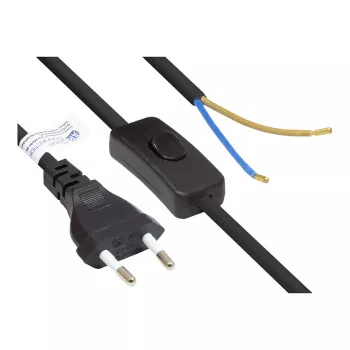 Euro-Netzkabel Euro-Stecker Typ C (gerade) an abisolierte Enden, mit Schalter, schwarz, 0,75 mm², 1,5 m, Good Connections® (P0386-S015)