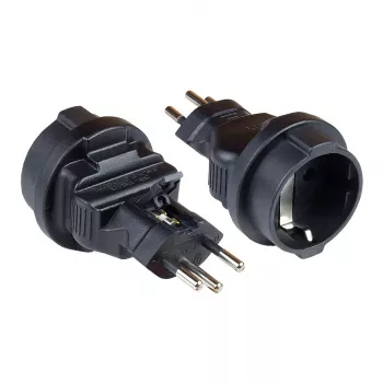power adapter Swiss Netz-Plug (SEV1011, straight) an Grounded Plug-Socket Type F, SEV, black, Good Connections® (PA-6002S)