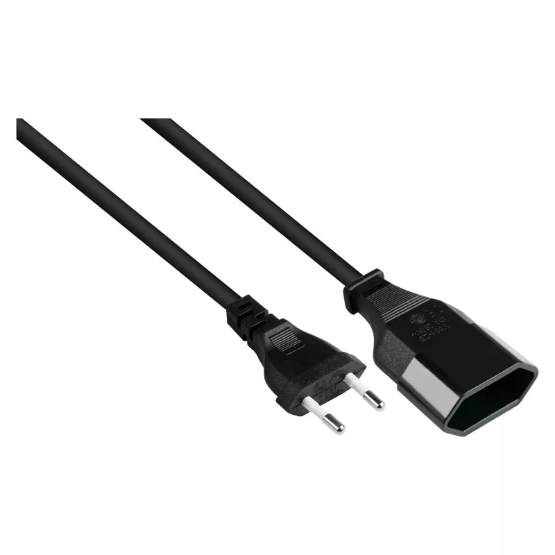 Euro-Extension Euro-Plug Type C (straight) an Euro-Socket (straight), black, 0,75 mm², 1 m, Good (P0300-S010)