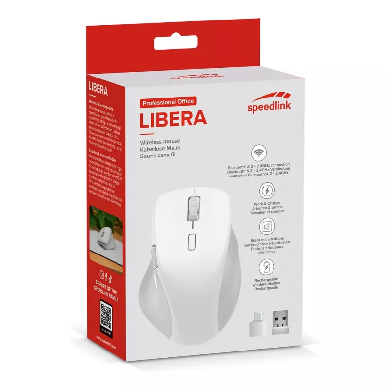 Mouse Speedlink LIBERA Rechargeable Wireless Bluetooth Silent White