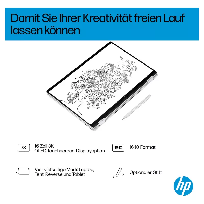 HP OmniBook BZ8E5EA 16 Notebook - Core Ultra 7 4,8 GHz 40,6 cm - 1 TB SSD - 32 GB RAM - Touch-Screen - Windows 11 Home (BZ8E5EA#ABD)