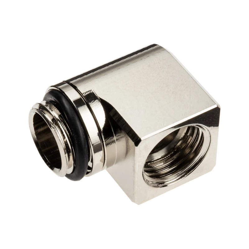 EK Water Blocks EK-Torque Micro Adapter 90 degrees G1/4 inch AG to G1/4 inch IG - Rotatable, nickel