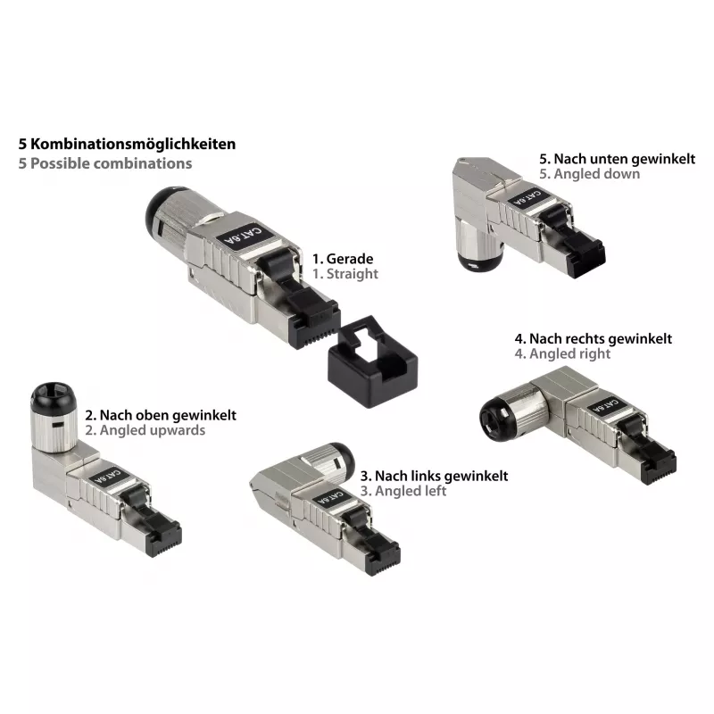 RJ45 Plug Cat. 6A, tool-less / feldkonfektionierbar, STP Shielded, Metal, 5 Richtungen, Good (GC-N0165)