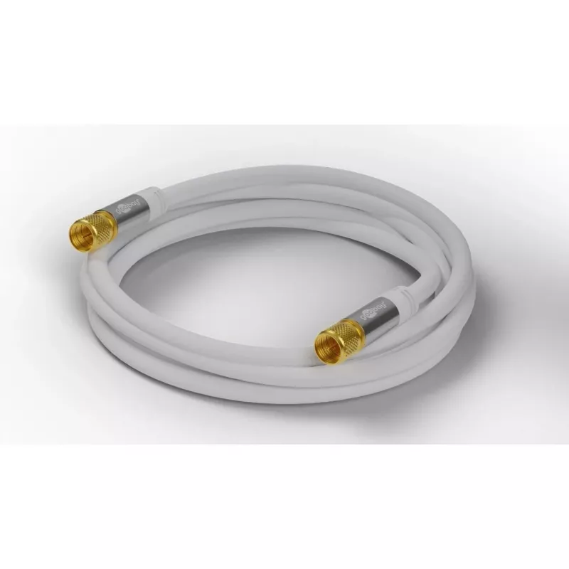 Goobay SAT Antenna Cable (135 dB Type), 4x Shielded, 2 m, White - Gold-Plated, F-Plug > F-Plug (70600)