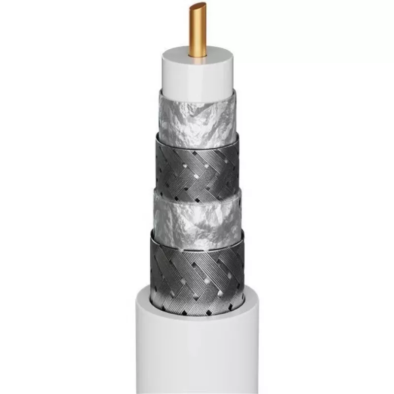 Goobay SAT Antenna Cable (135 dB Type), 4x Shielded, 2 m, White - Gold-Plated, F-Plug > F-Plug (70600)