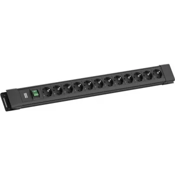 Power strip Bachmann CONNECTUS 12x CEE7/3 sockets with 1x switch, 2.0 m cable, CEE7/7 plug, black