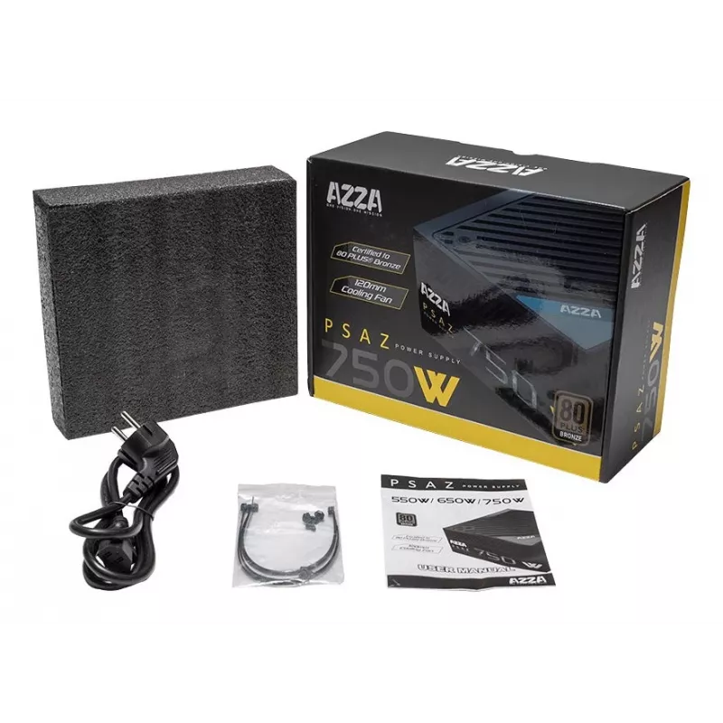 Power supply unit AZZA PSAZ-750W 750 W 20+4 pin ATX 80 PLUS Bronze Black, non-modular
