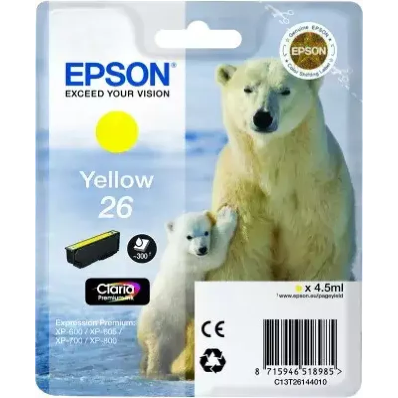 Ink cartridge Epson C13T26144010 Singlepack Yellow 26 Claria Premium, pigment-based, 1 piece