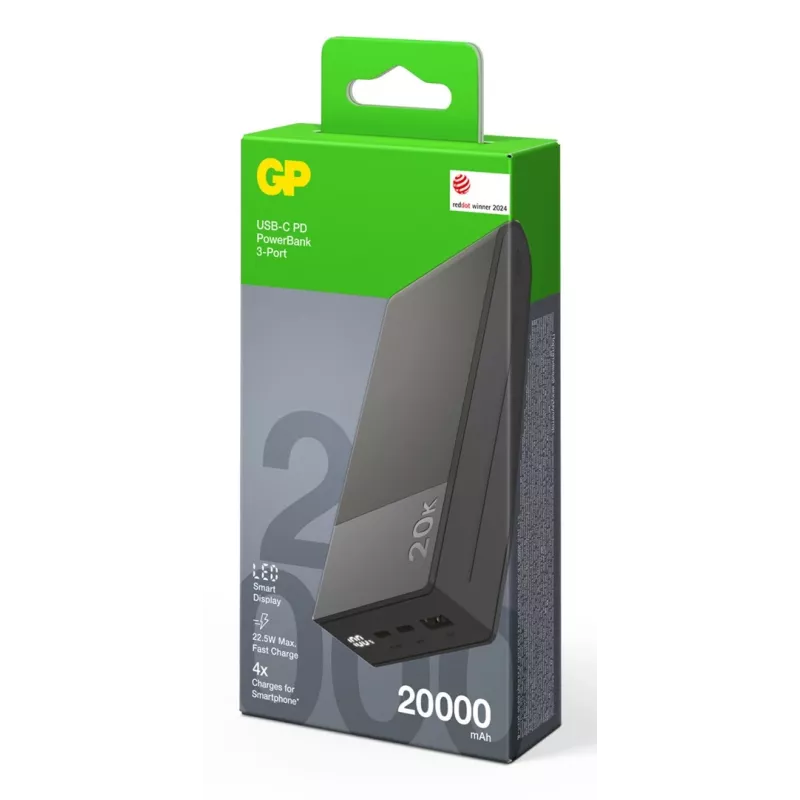 GP Battery GP PowerBank M2+ 20C 20000mAh 2xUSB-C/1xUSB-A black LED-Anz. (GPPBM20CGYMSR287)
