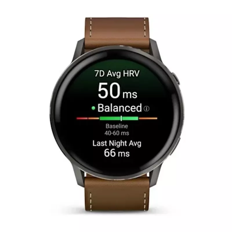 Smartwatch GARMIN Venu 4 45 mm (1.4 inch) AMOLED 454×454 px, Wi‑Fi, GPS, 8 GB, Black case, Brown leather band