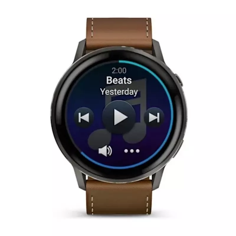 Smartwatch GARMIN Venu 4 45 mm (1.4 inch) AMOLED 454×454 px, Wi‑Fi, GPS, 8 GB, Black case, Brown leather band