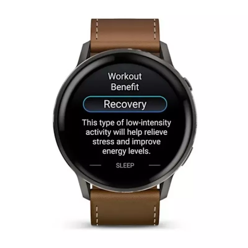 Smartwatch GARMIN Venu 4 45 mm (1.4 inch) AMOLED 454×454 px, Wi‑Fi, GPS, 8 GB, Black case, Brown leather band