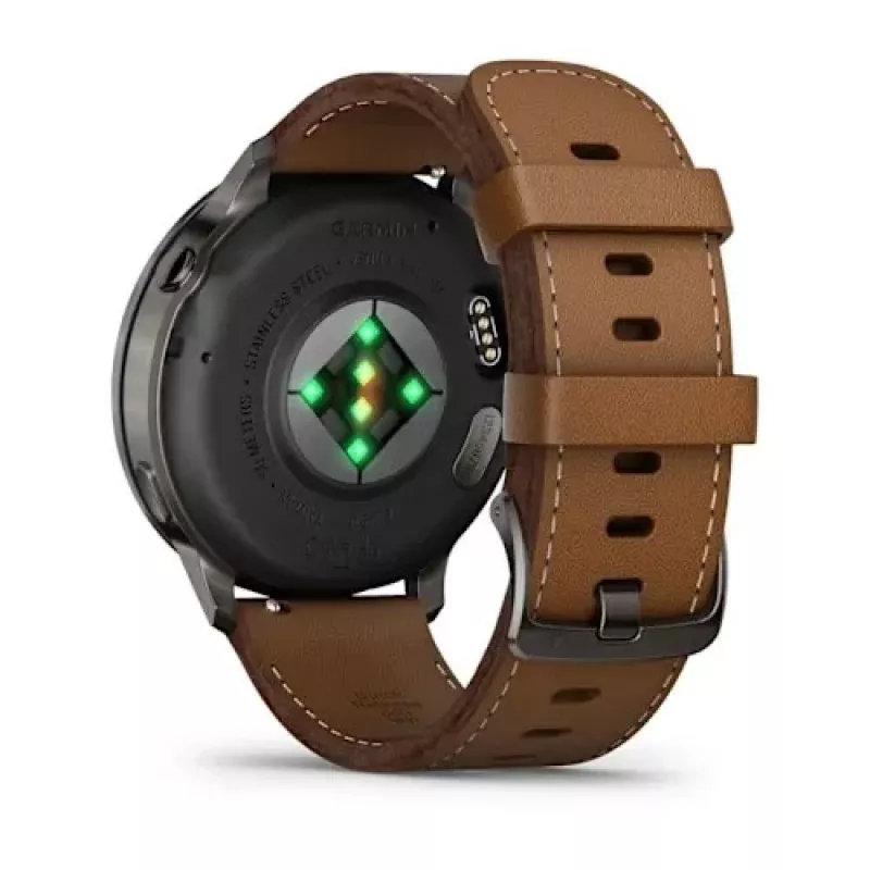 Smartwatch GARMIN Venu 4 45 mm (1.4 inch) AMOLED 454×454 px, Wi‑Fi, GPS, 8 GB, Black case, Brown leather band