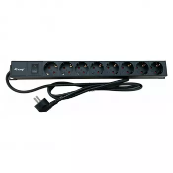 Power strip EQUIP 19 inch 90° CEE7/7 to 8x Schuko sockets with switch, aluminum