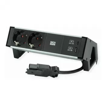 Power module Bachmann DESK2 with 2x CEE7/3 sockets and USB, 100W USB C/C, GST18 0.2m, black