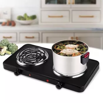 Maestro MR-770-2 Electric Double Hot Plate, 2000W, Cast Iron Plates, Rotary Controls, White