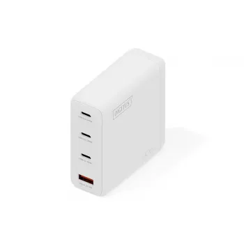 DIGITUS USB GaN Charger 140W — 3× USB‑C, 1× USB‑A, 100–240V, white