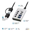 Hub USB3.2 Gen1, 4 ports , USB-A/C, on/off Switch