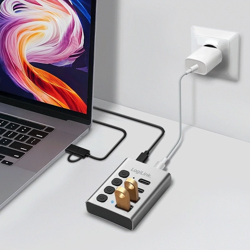 Hub USB3.2 Gen1, 4 ports , USB-A/C, on/off Switch