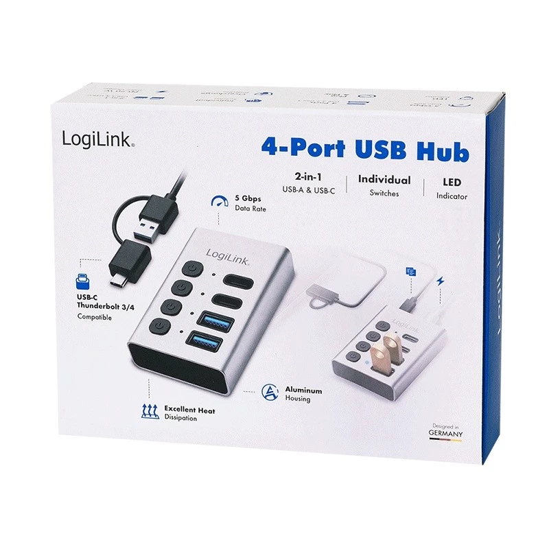 Hub USB3.2 Gen1, 4 ports , USB-A/C, on/off Switch