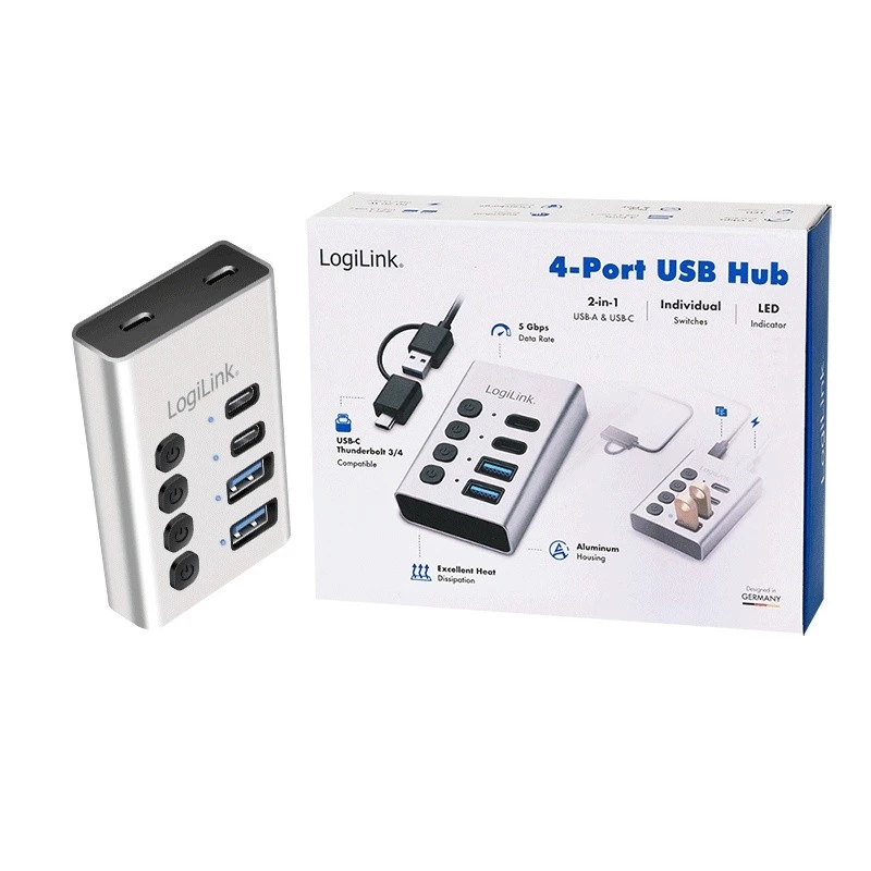 Hub USB3.2 Gen1, 4 ports , USB-A/C, on/off Switch