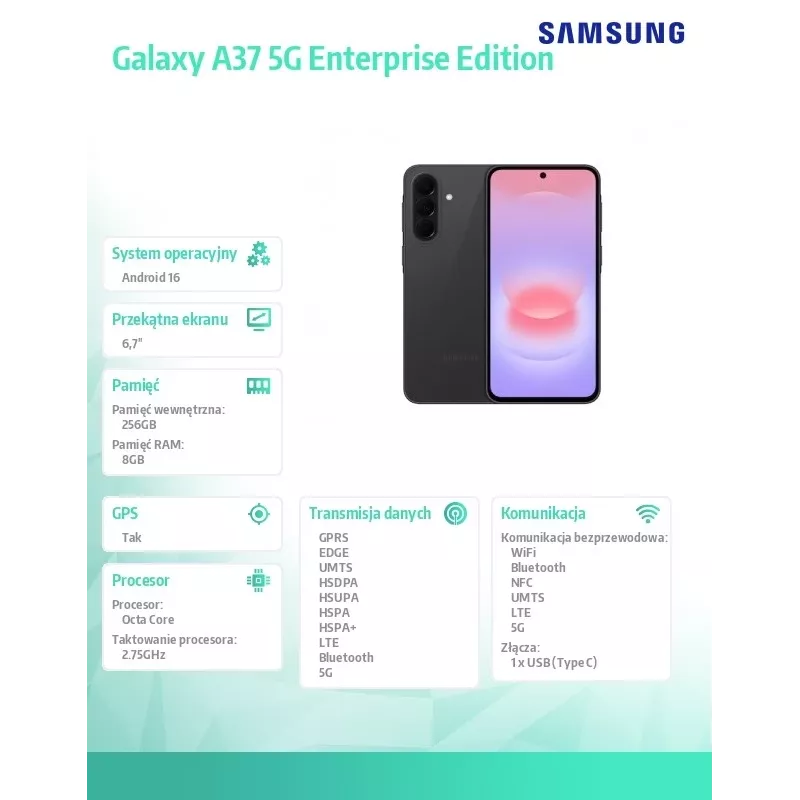 Smartphone Galaxy A37 5G 8/256GB Enterprise Edition black