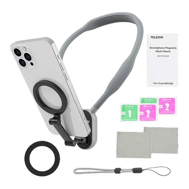Telesin Magnetic Neck Mount MNM-002 for iPhone (12–16) — Adjustable Angle, Lightweight