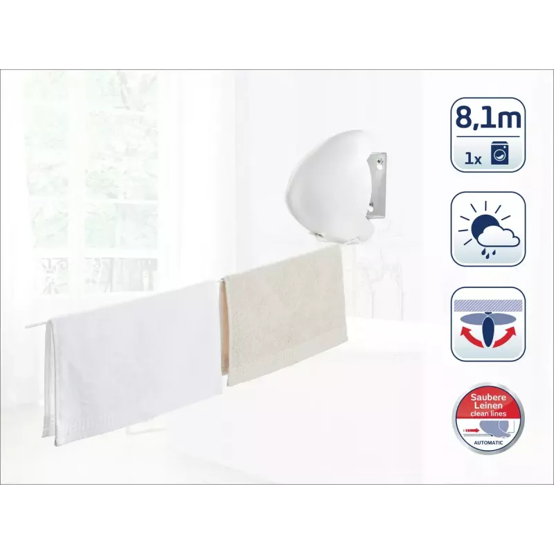 Wall-mounted clothesline Leifheit Rollfix Single 80 Longline — space-saving retractable drying line