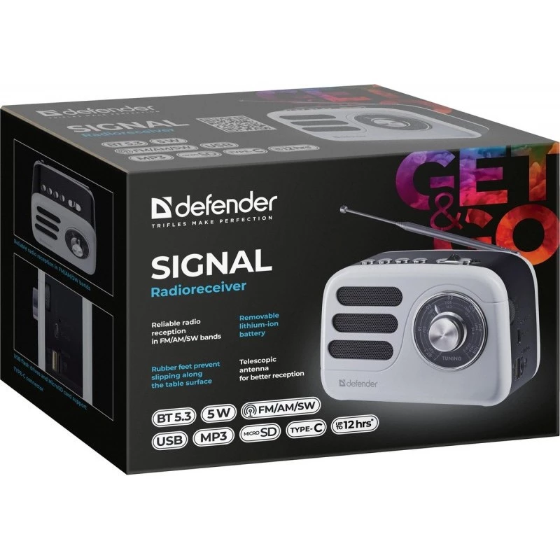 Portable speaker DEFENDER SIGNAL with FM/MP3/SD/USB and Bluetooth (5W, antenna)